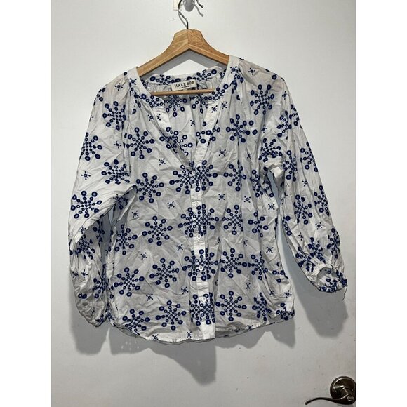 Hale Bob Blue & White Maevy Eyelete Button downs Top  Blouse Women's Blouse Size - Picture 3 of 8